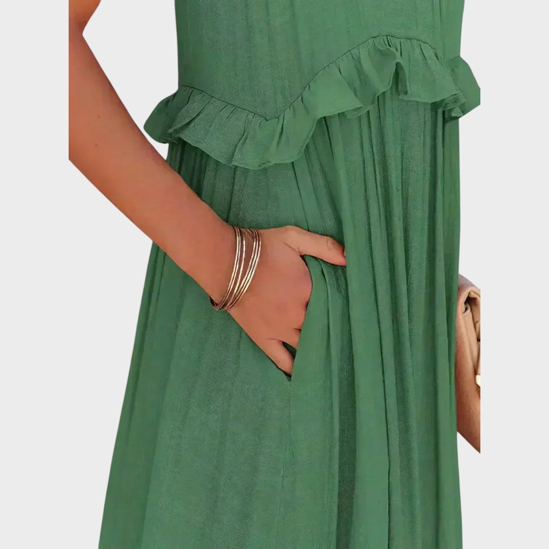 Damen Kleid ohne Ärmel Emma – Volantdetails fließender Schnitt