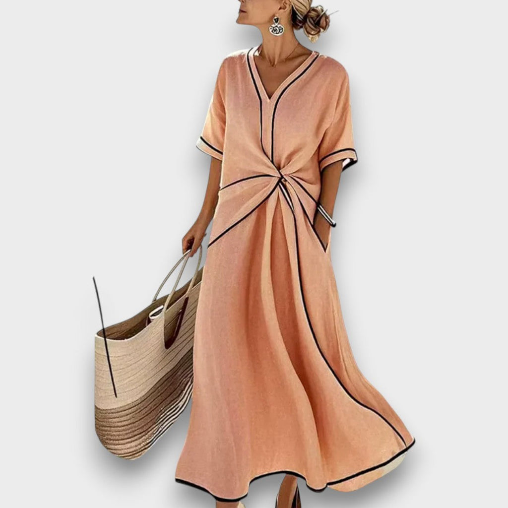 Damenkleid Lena – Sommerkleid Leinen mit V-Ausschnitt