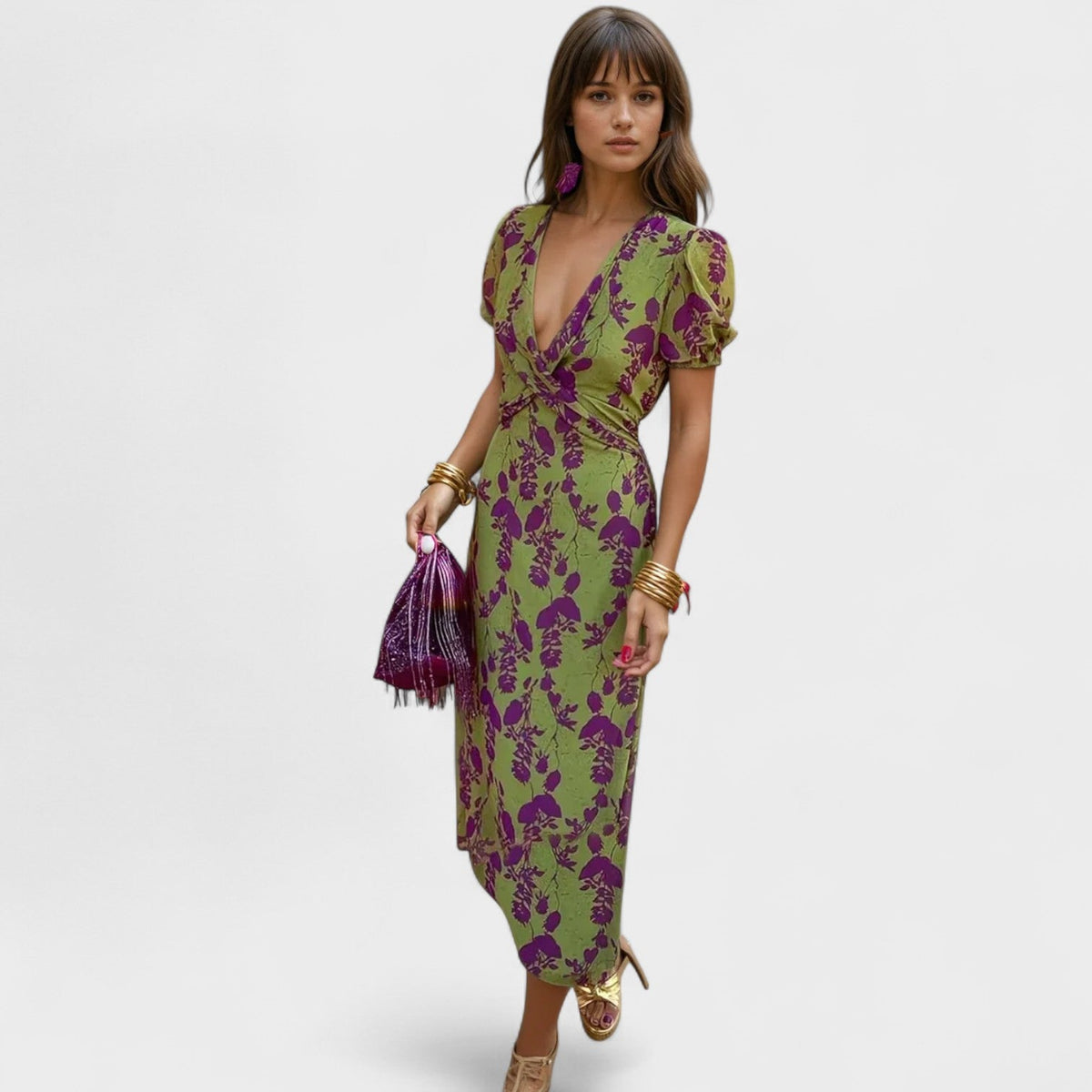 Damen Frühjahrskleid Emma – Blumenmuster, fließender Schnitt