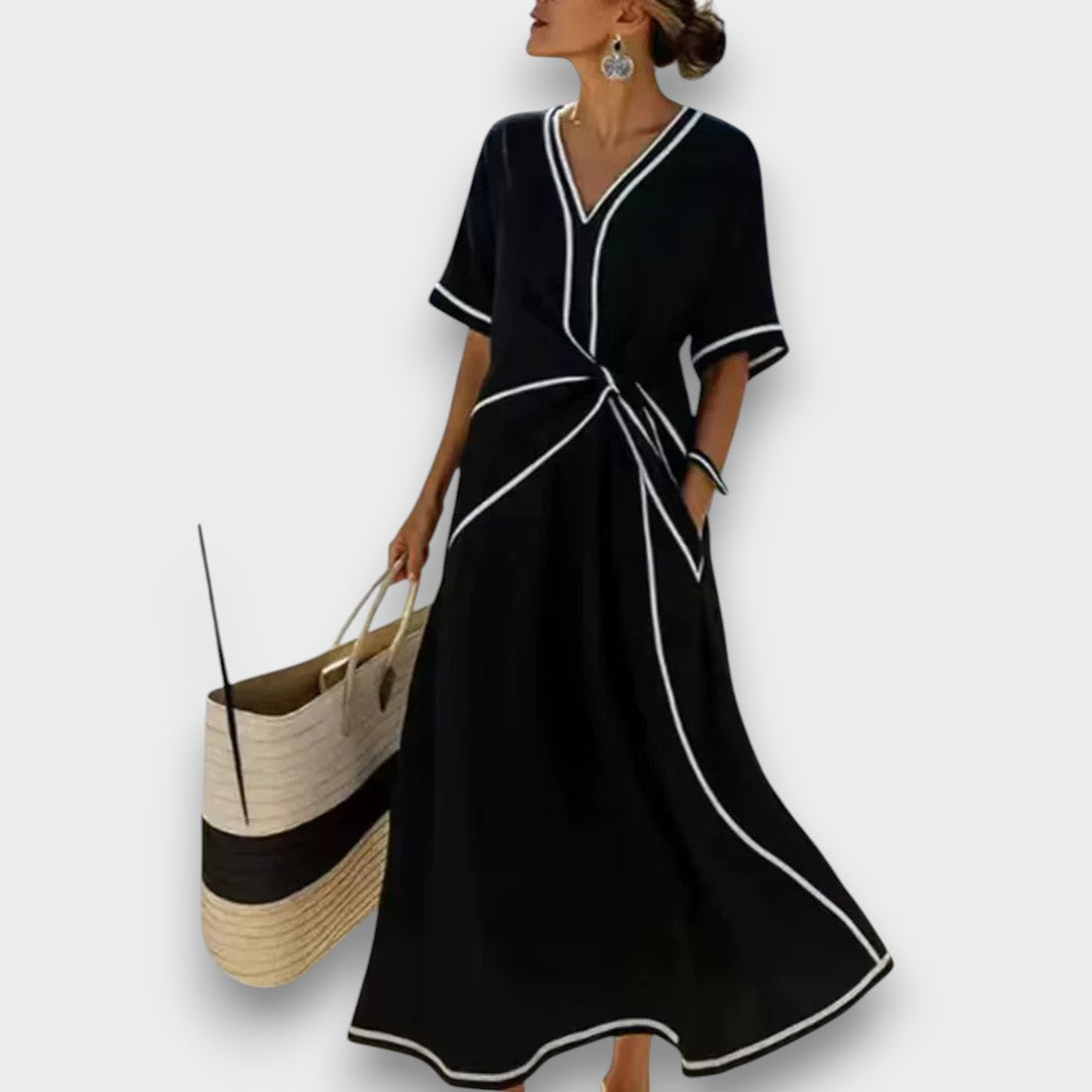 Damenkleid Lena – Sommerkleid Leinen mit V-Ausschnitt