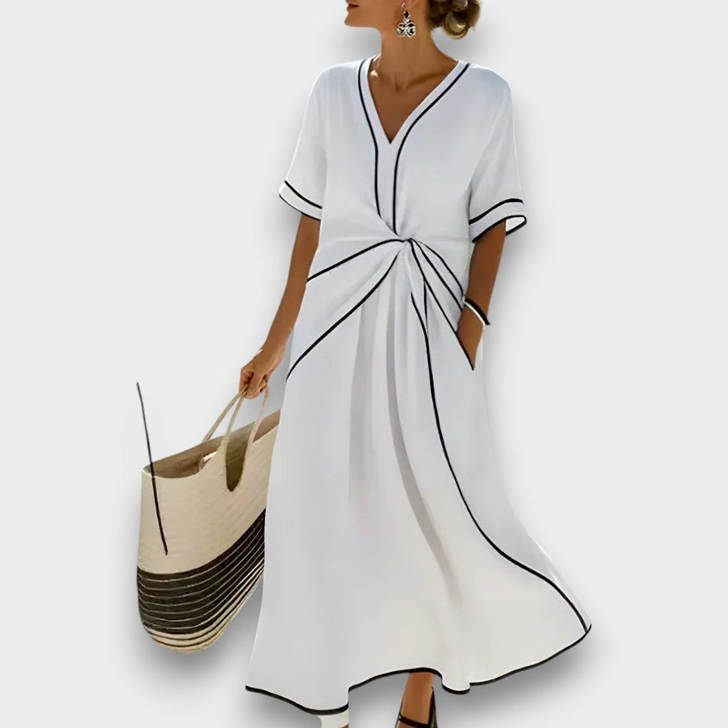 Damenkleid Lena – Sommerkleid Leinen mit V-Ausschnitt