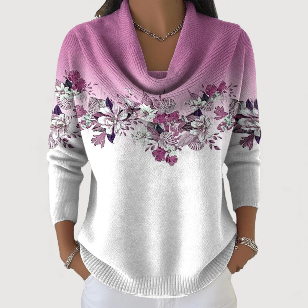 Damen Pullover Emma – Baumwolle, Rollkragen, Blumenmuster