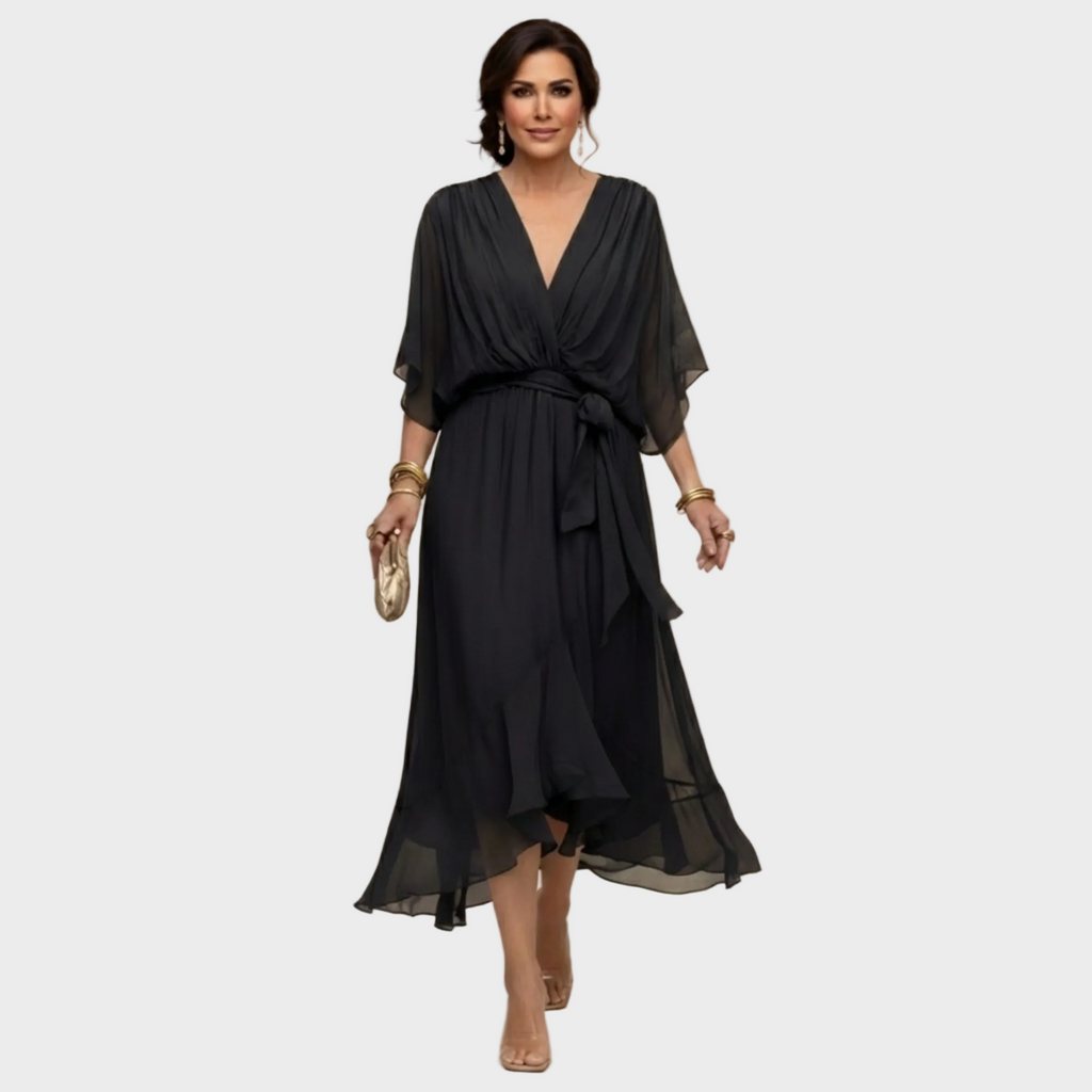 Damen Chiffonkleid Emma – V-Ausschnitt, fließend