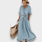 Damenkleid Lena – Sommerkleid Leinen mit V-Ausschnitt