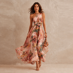 Damen Abendkleid lang Emma – Asymmetrisch, One-Shoulder, Blumenmuster