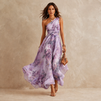 Damen Abendkleid lang Emma – Asymmetrisch, One-Shoulder, Blumenmuster