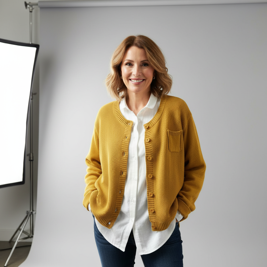 Damen Strickjacke Marlene – Gemütliches Strickmaterial, umhüllend