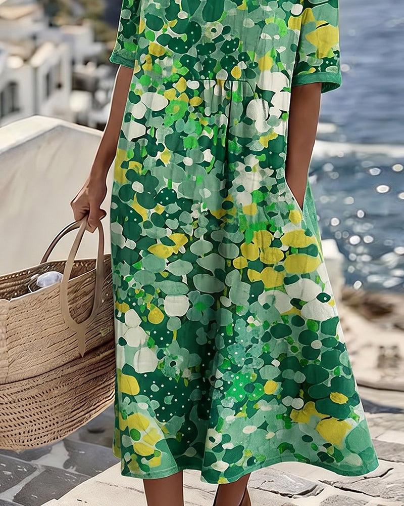 Damenkleid Midi Lina – florales Muster, locker fließender Schnitt