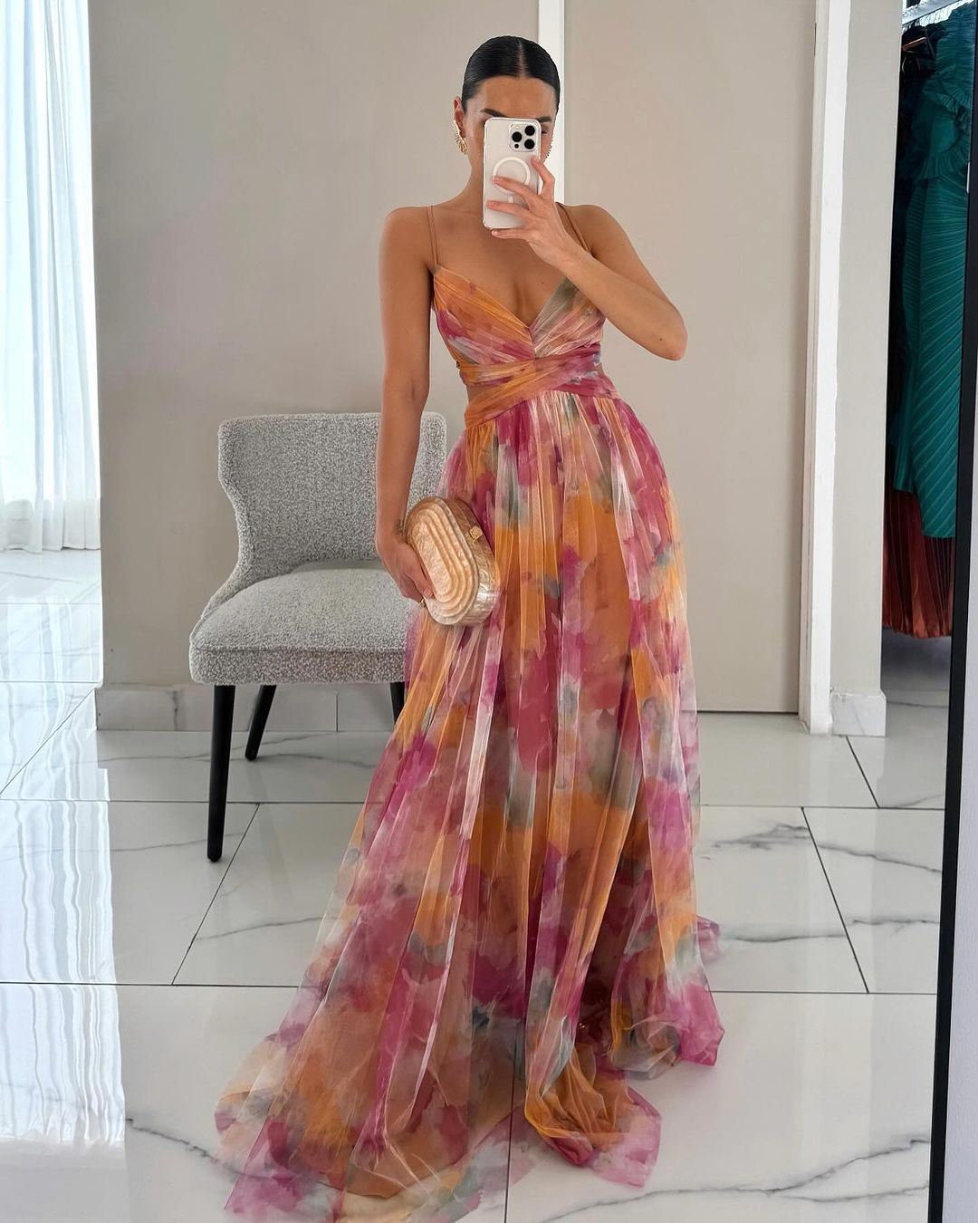Damen Netzkleid Mila – Maxi, eng anliegend, Spaghettiträger