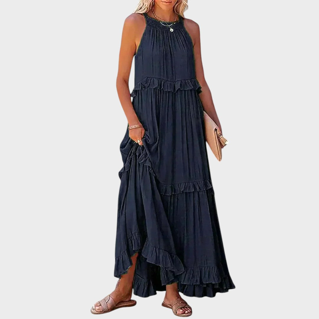 Damen Kleid ohne Ärmel Emma – Volantdetails fließender Schnitt