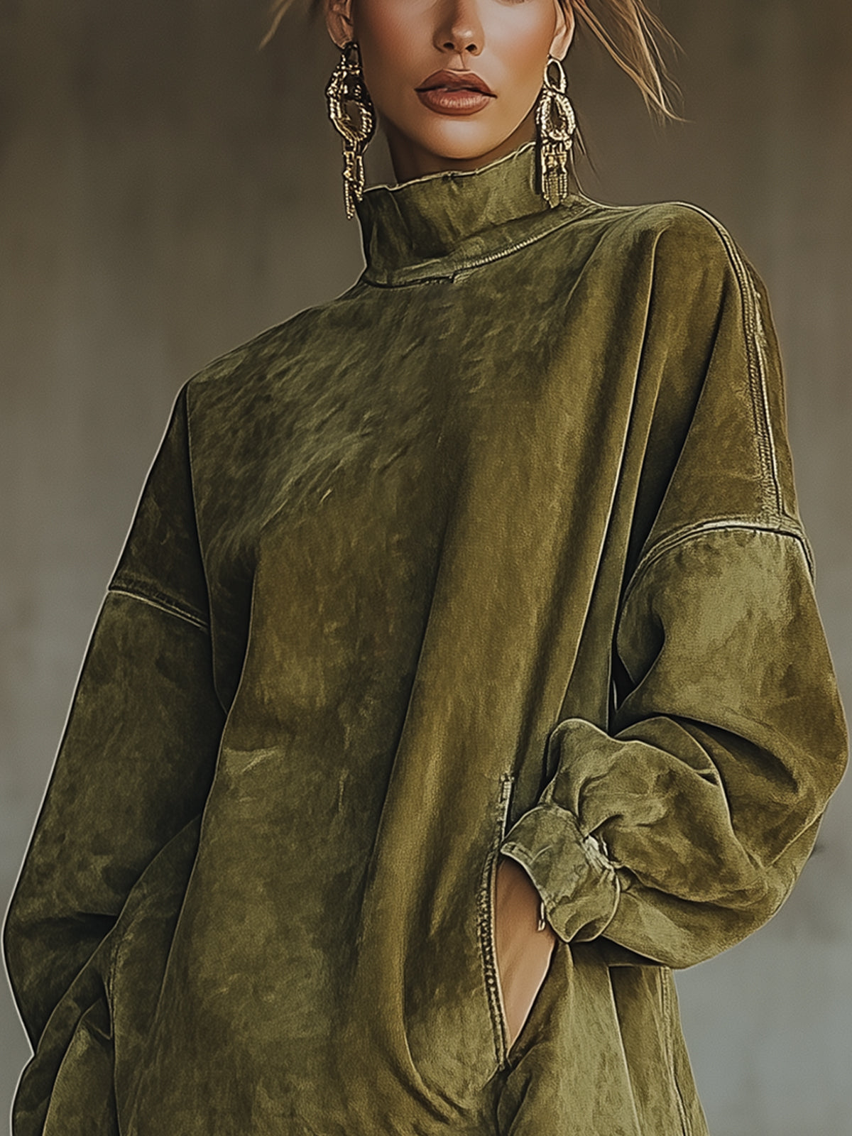 Damen Kleid Nina – Hochkragen, Kunstwildleder, Fransen