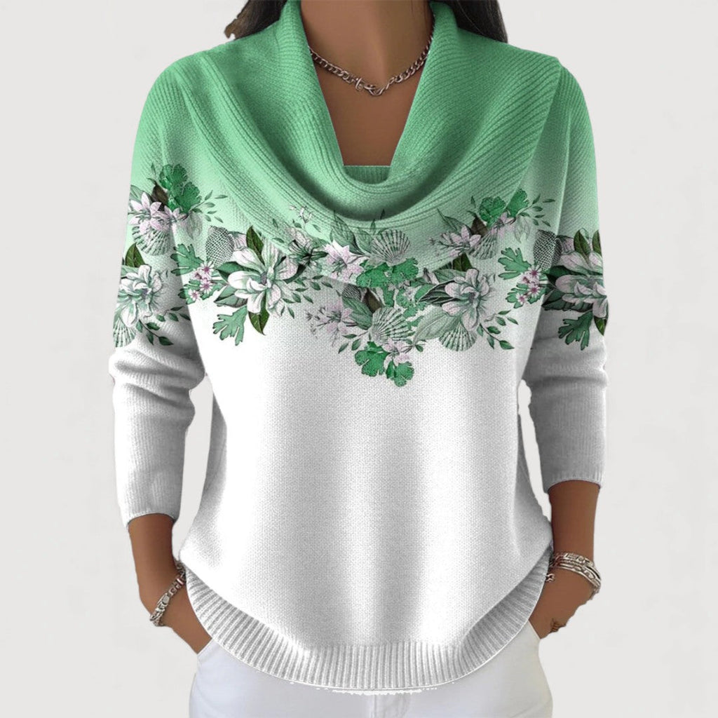 Damen Pullover Emma – Baumwolle, Rollkragen, Blumenmuster