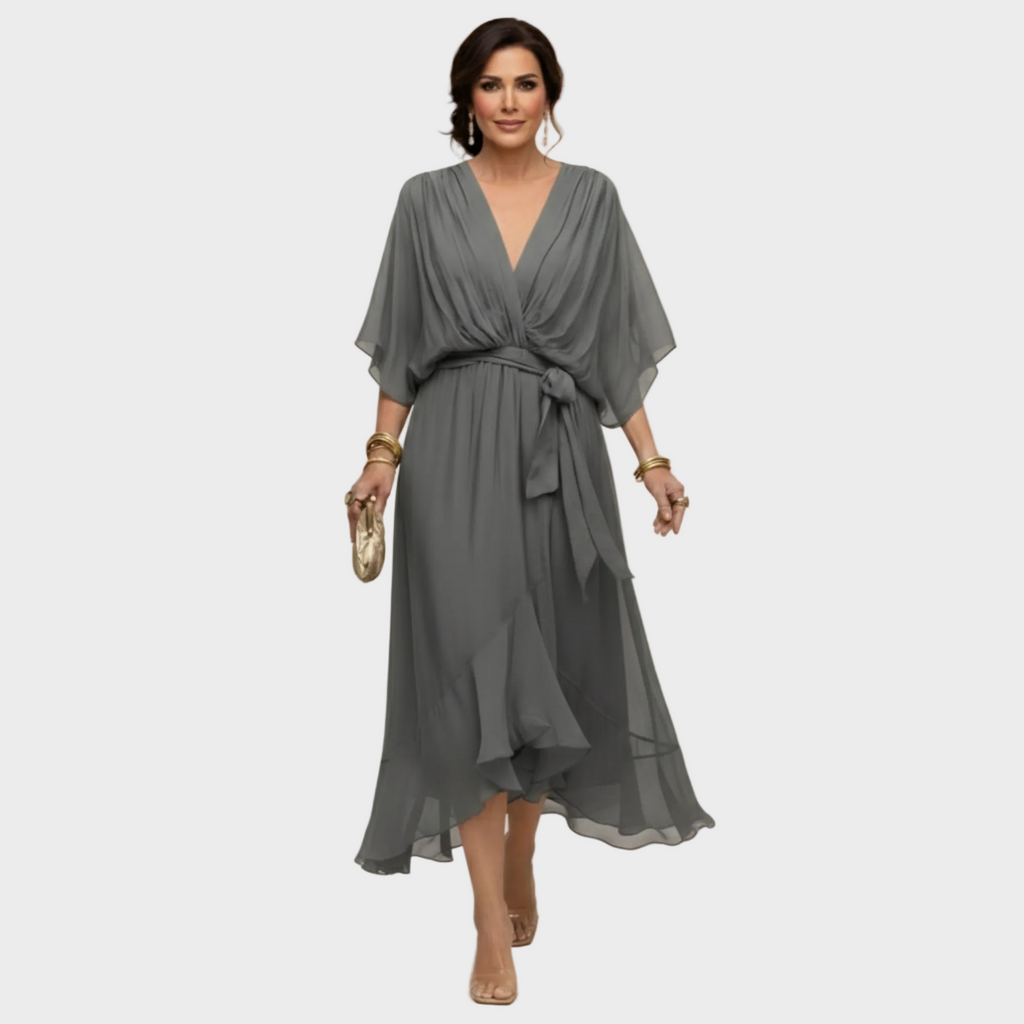 Damen Chiffonkleid Emma – V-Ausschnitt, fließend