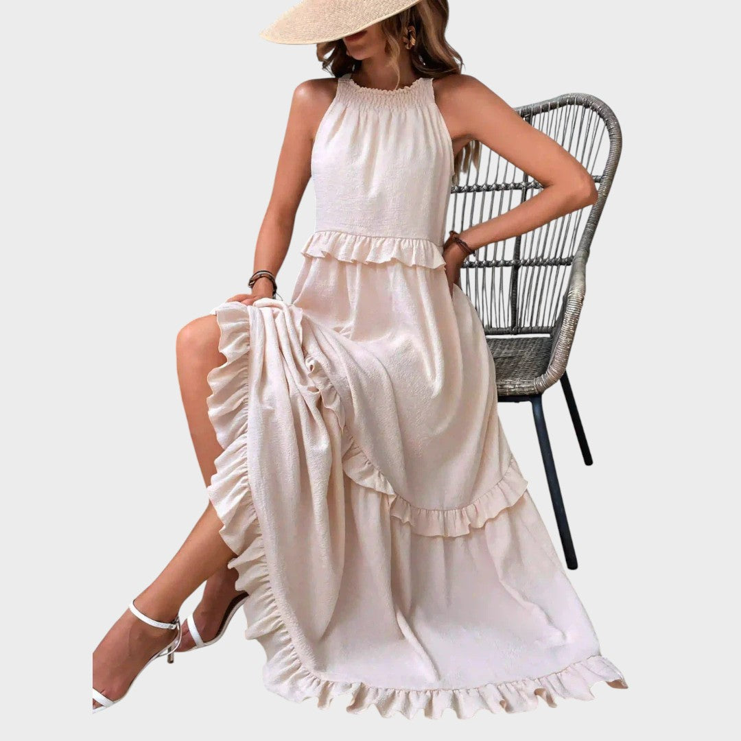 Damen Kleid ohne Ärmel Emma – Volantdetails fließender Schnitt