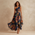 Damen Abendkleid lang Emma – Asymmetrisch, One-Shoulder, Blumenmuster
