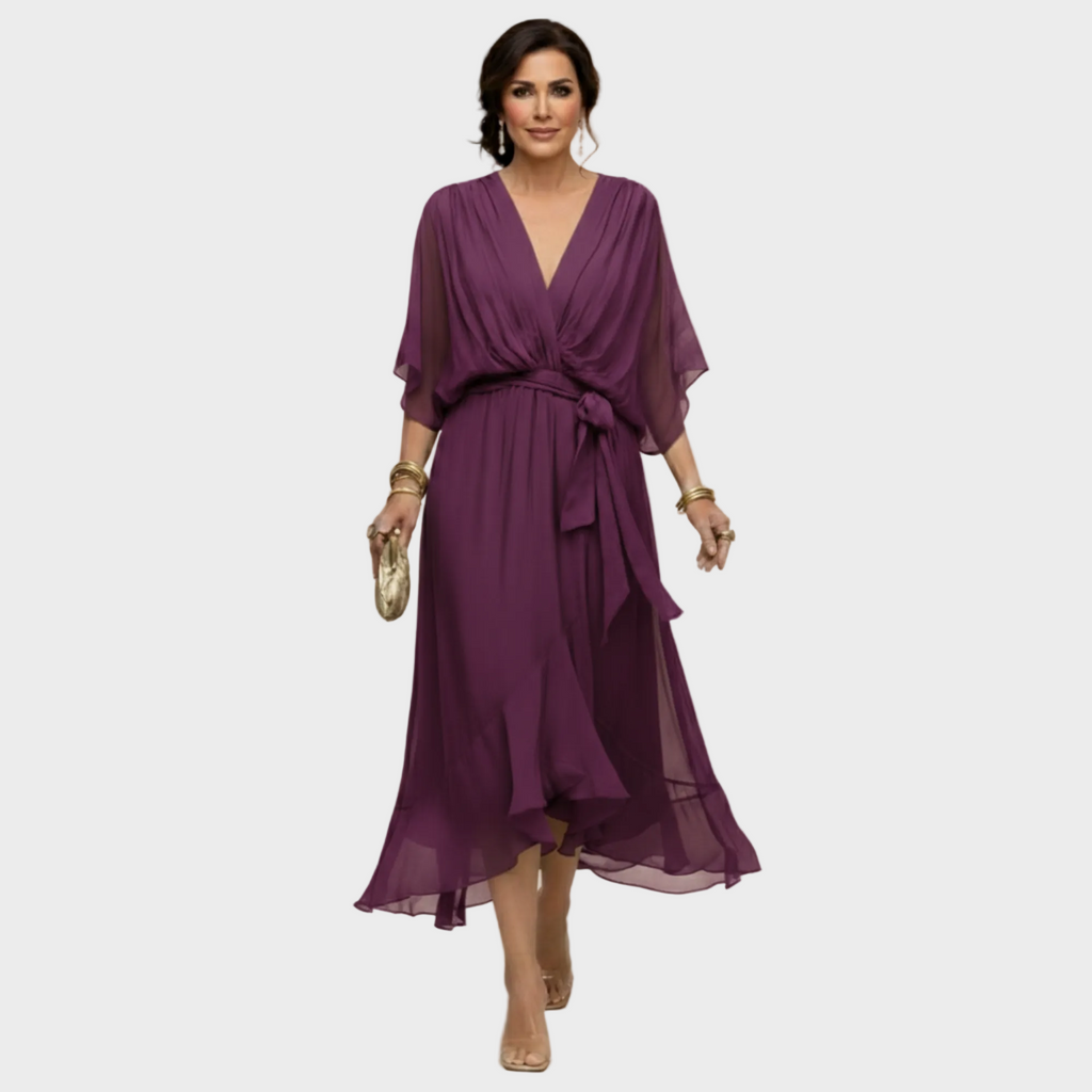 Damen Chiffonkleid Emma – V-Ausschnitt, fließend