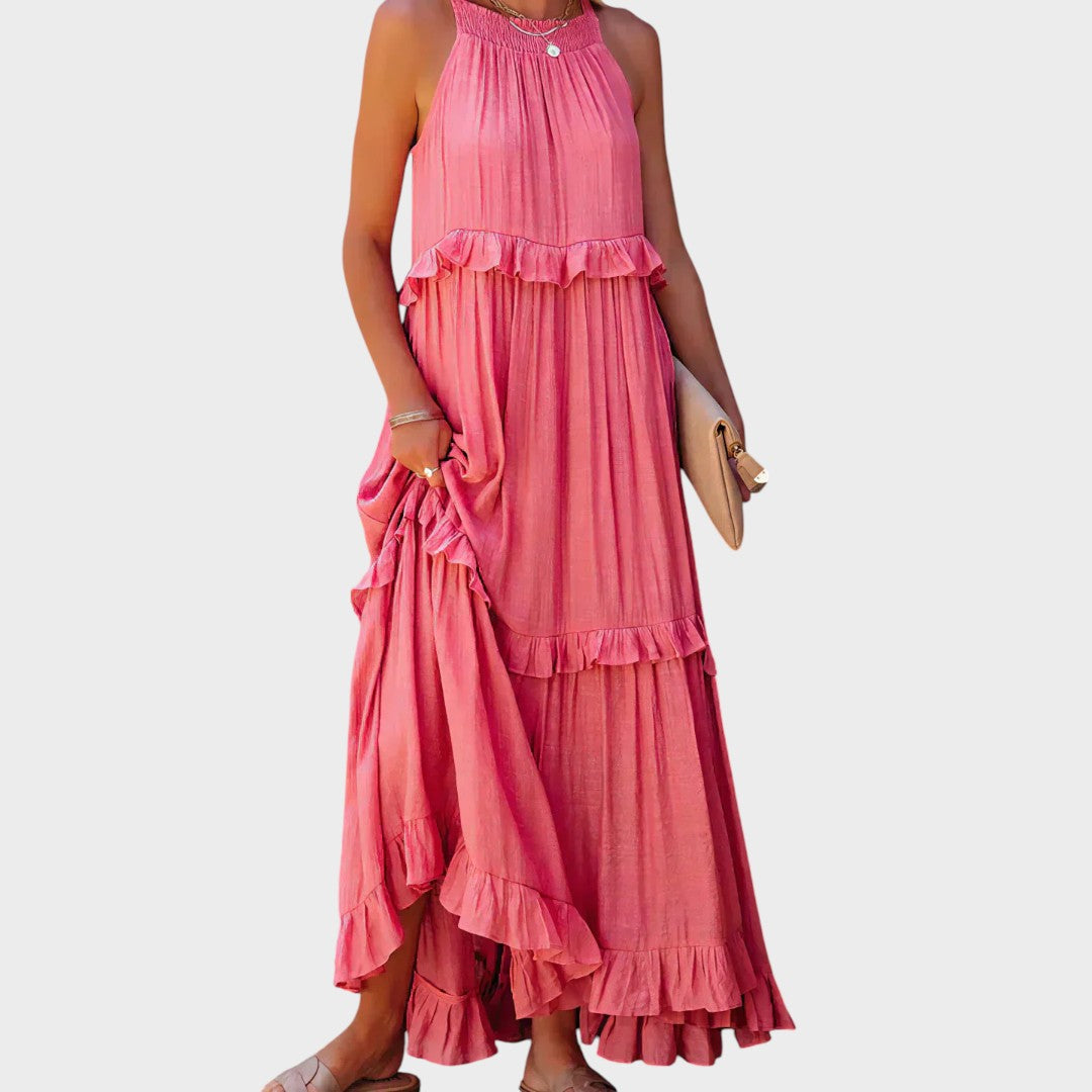 Damen Kleid ohne Ärmel Emma – Volantdetails fließender Schnitt