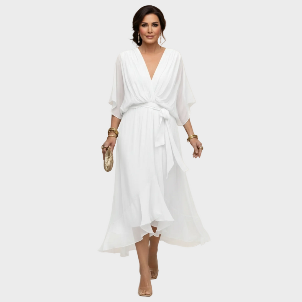 Damen Chiffonkleid Emma – V-Ausschnitt, fließend