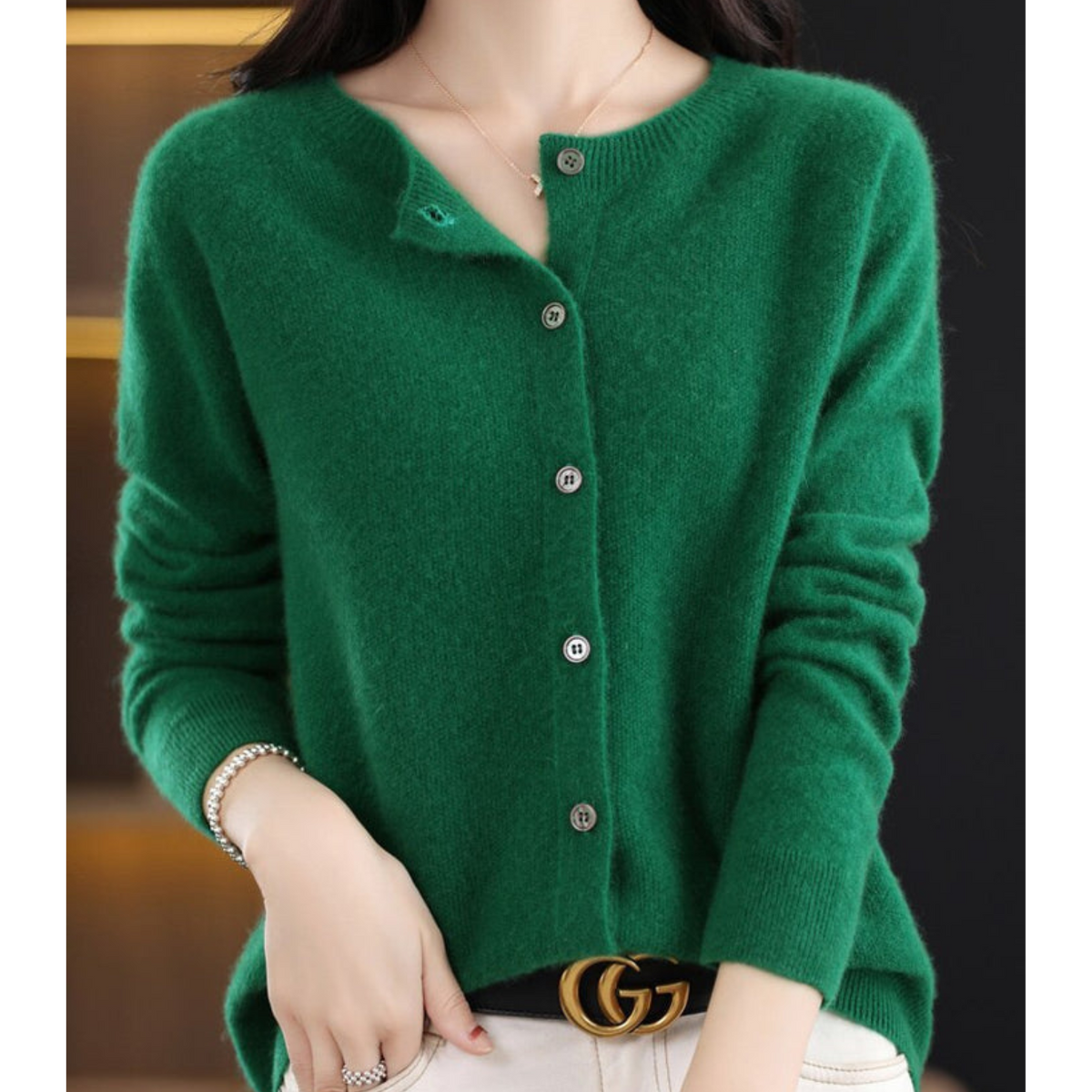 Cárdigan mujer lana merino y cachemira cuello redondo - vista 12