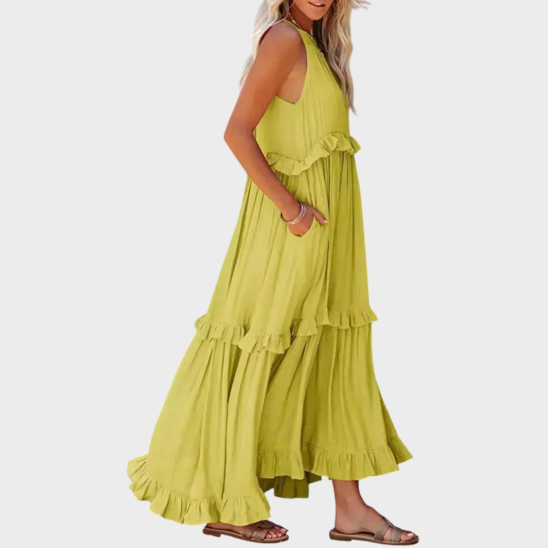 Damen Kleid ohne Ärmel Emma – Volantdetails fließender Schnitt