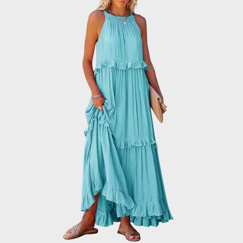 Damen Kleid ohne Ärmel Emma – Volantdetails fließender Schnitt