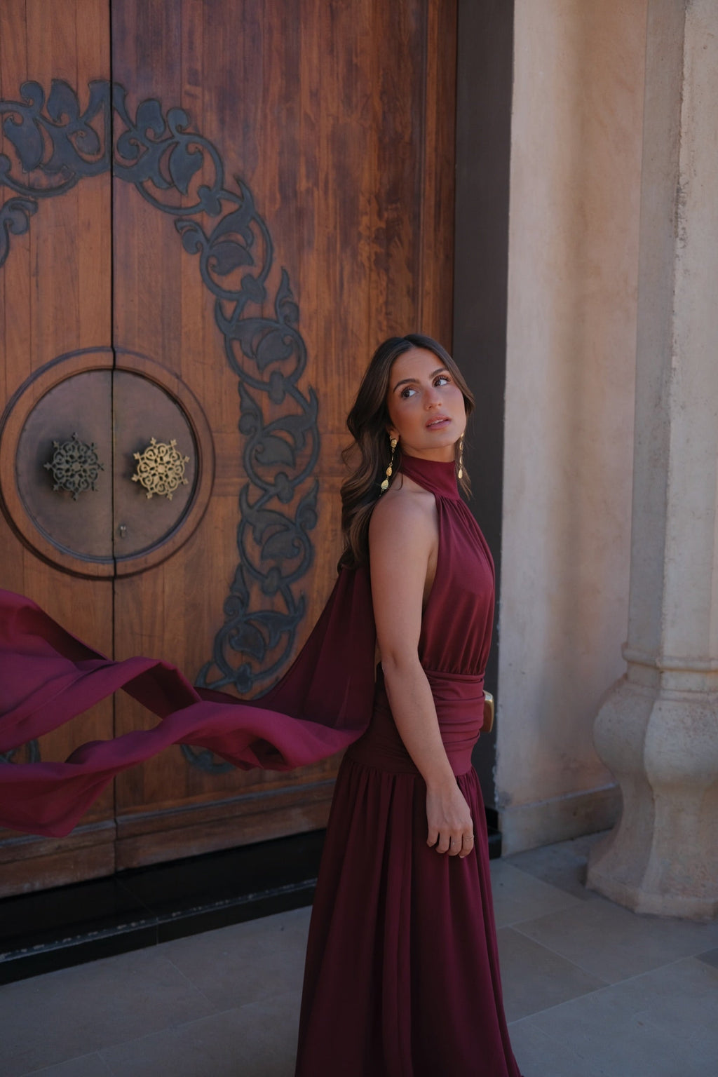 Damen Maxikleid Emma – Bordeaux, fließendes Polyester