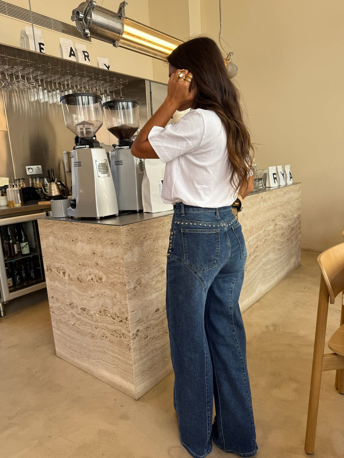 Damen Jeans Lena – Weites Bein, Nieten-Details, Premium Denim
