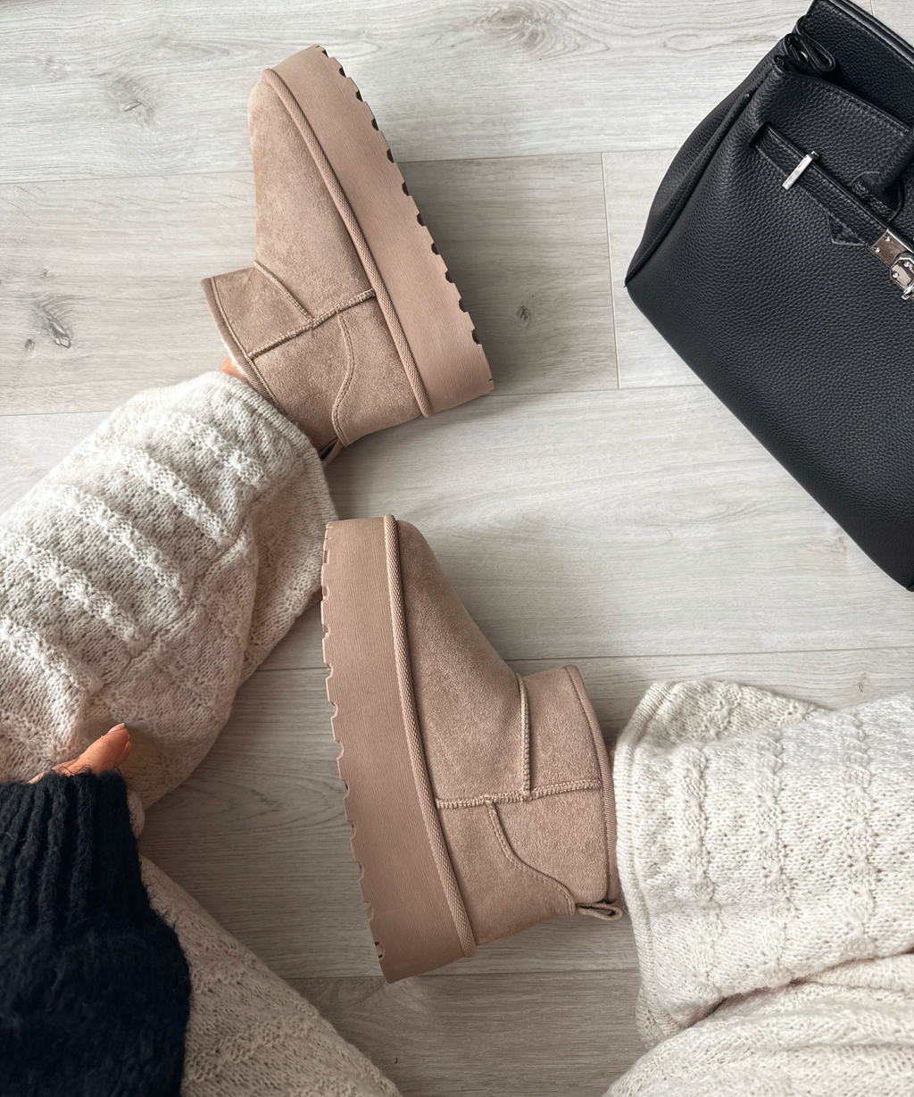 Damen Stiefel Plattform Greta – Kamelfarben, Gefüttert