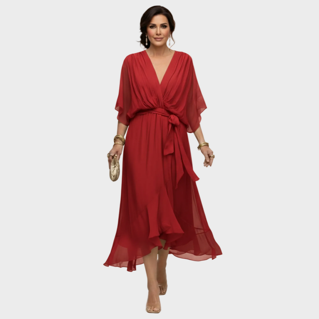 Damen Chiffonkleid Emma – V-Ausschnitt, fließend