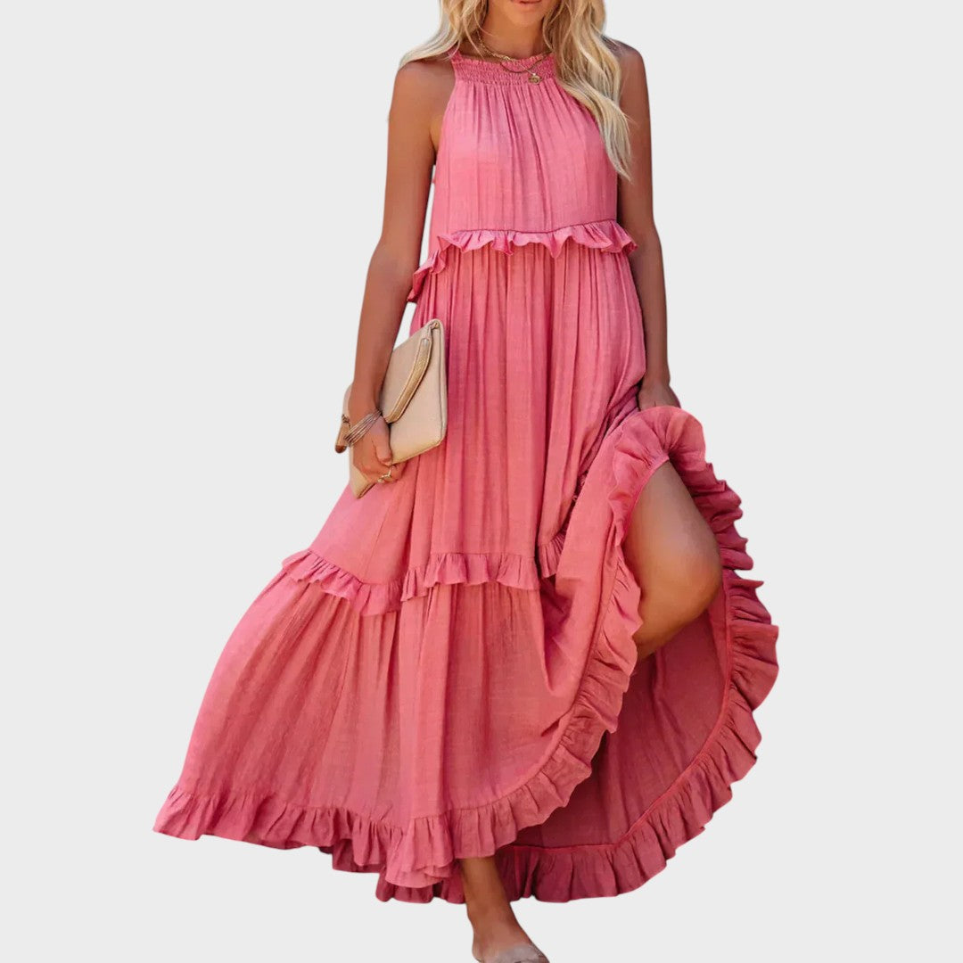 Damen Kleid ohne Ärmel Emma – Volantdetails fließender Schnitt