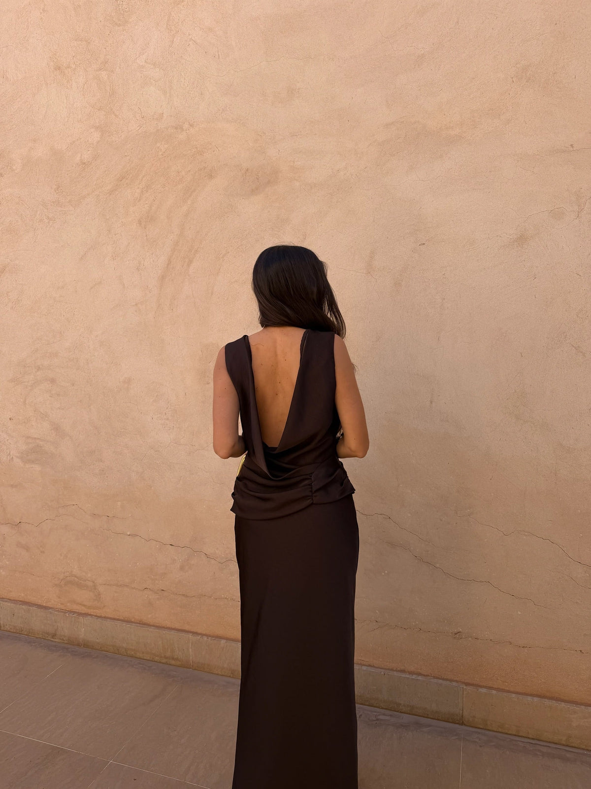 Damen Maxikleid Sophia – Braun, elegant, fließend