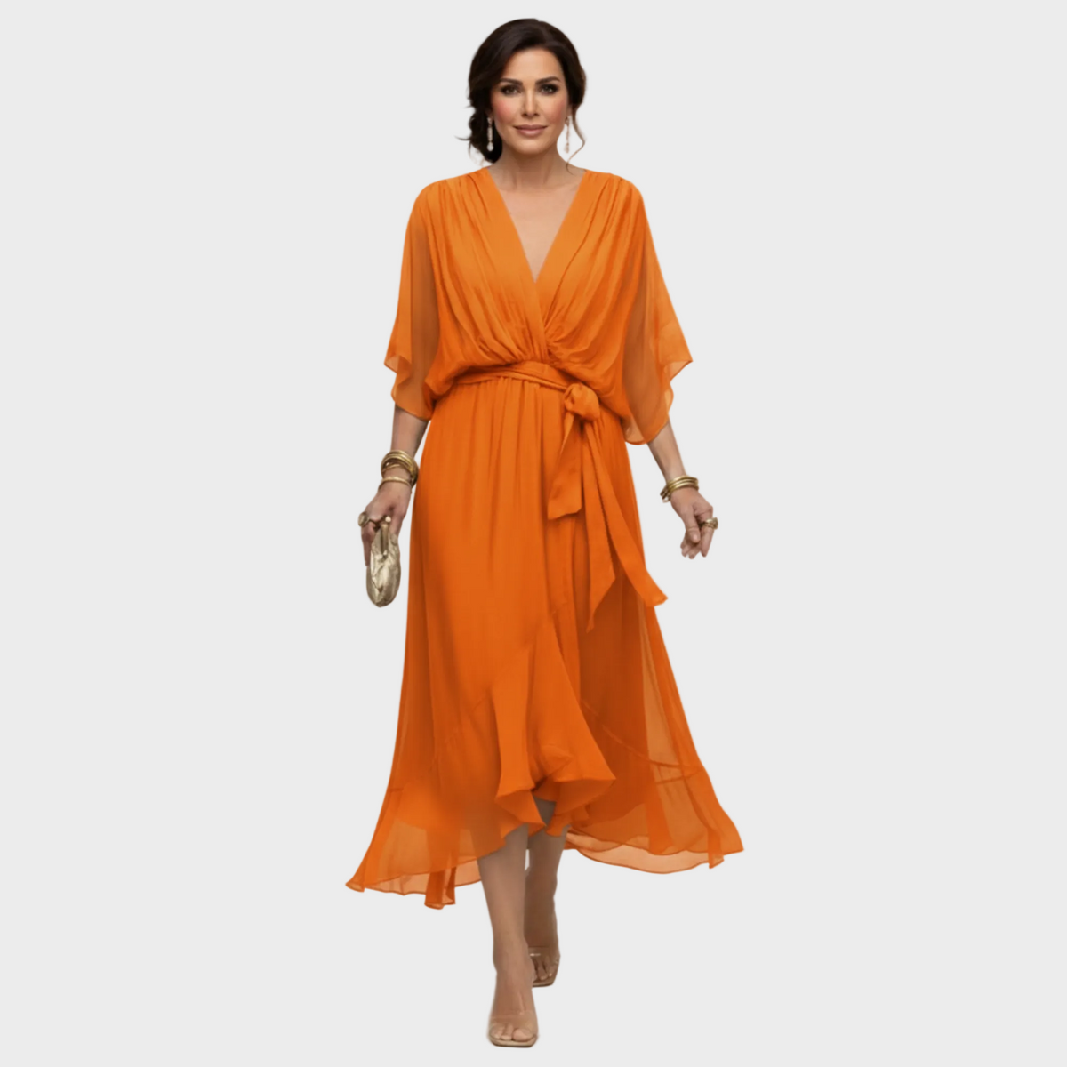 Damen Chiffonkleid Emma – V-Ausschnitt, fließend