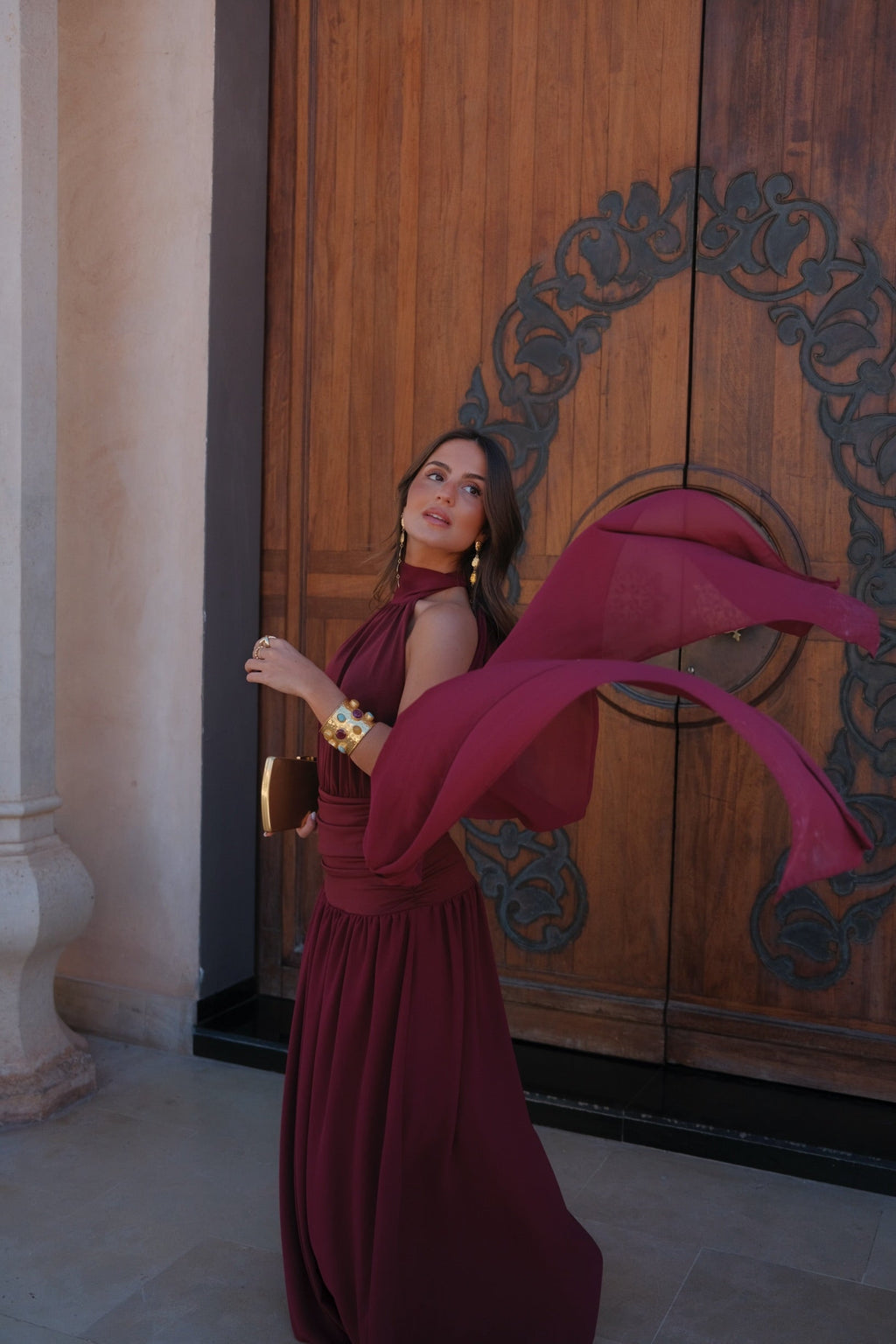 Damen Maxikleid Emma – Bordeaux, fließendes Polyester