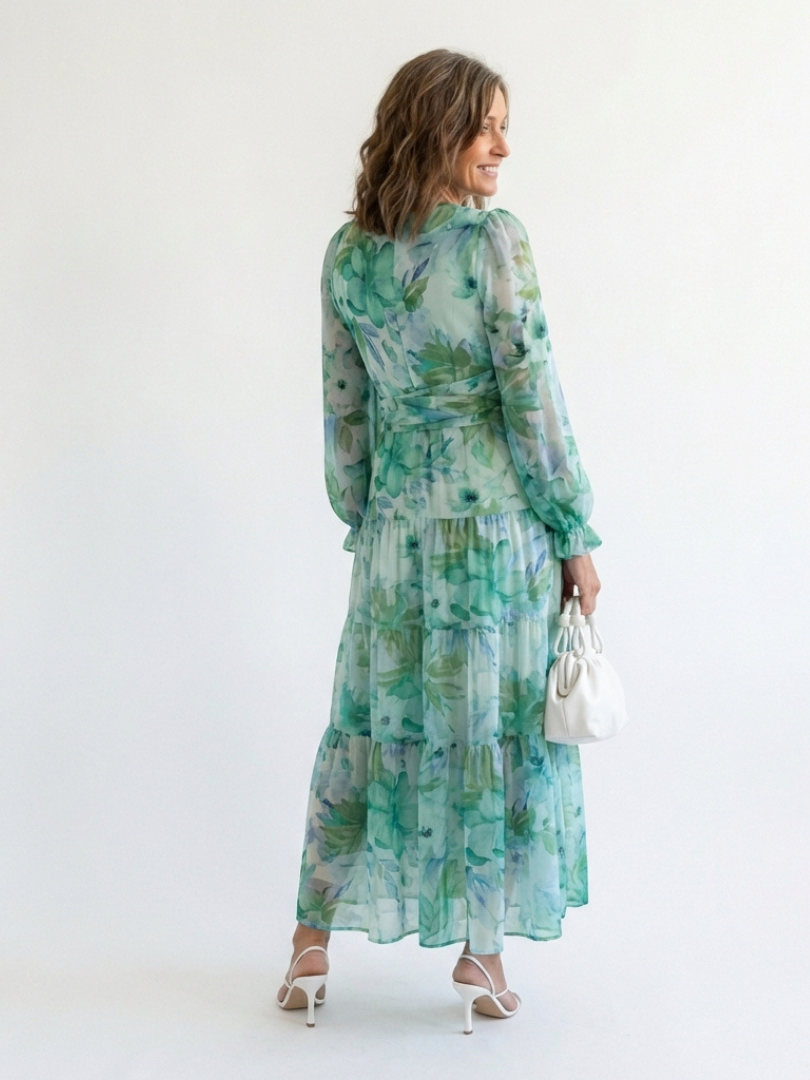 Damen Maxikleid Olivia – Florales Muster, lange Ärmel, romantisch