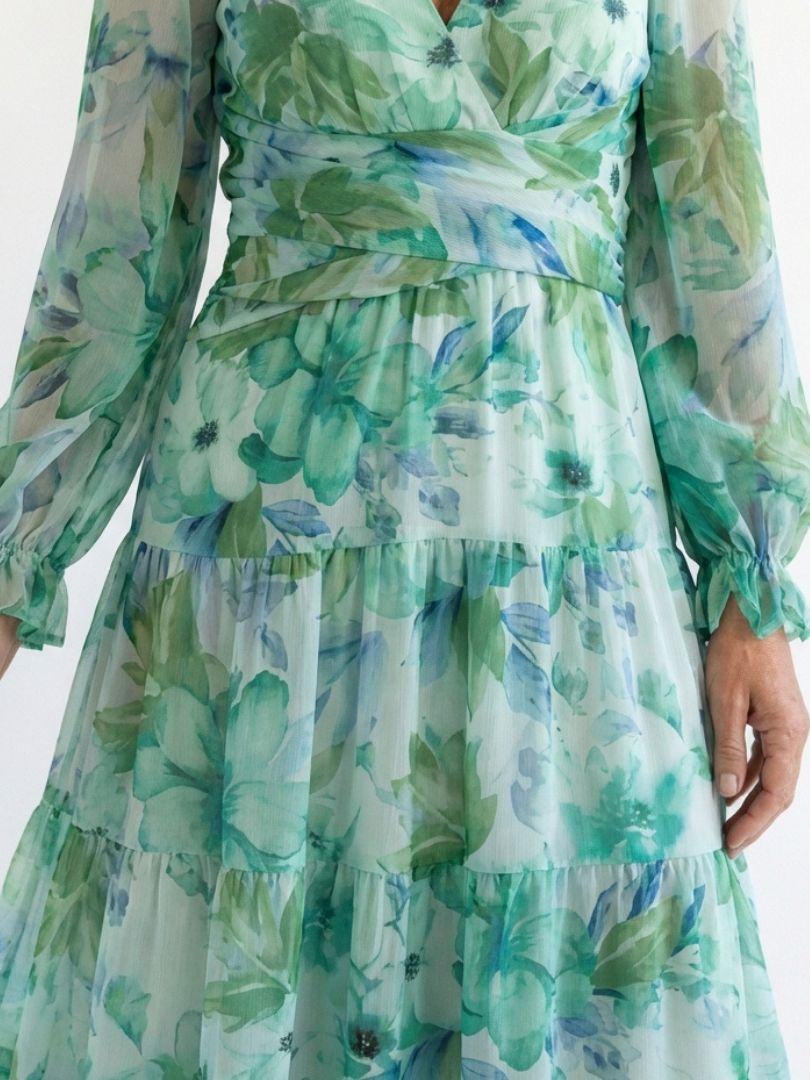 Damen Maxikleid Olivia – Florales Muster, lange Ärmel, romantisch