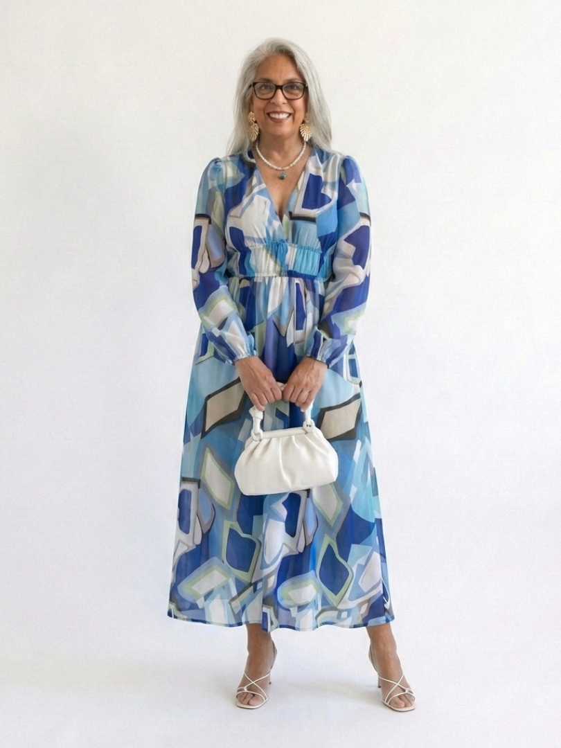 Damen Maxikleid Olivia – Florales Muster, lange Ärmel, romantisch