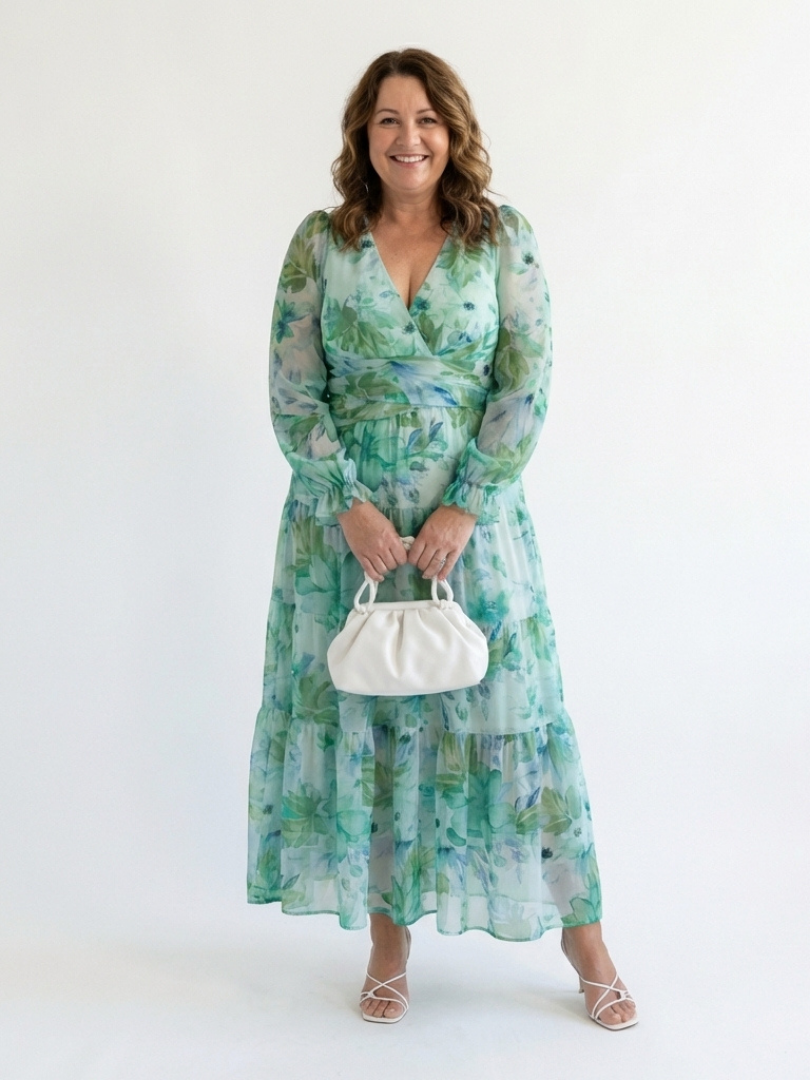 Damen Maxikleid Olivia – Florales Muster, lange Ärmel, romantisch