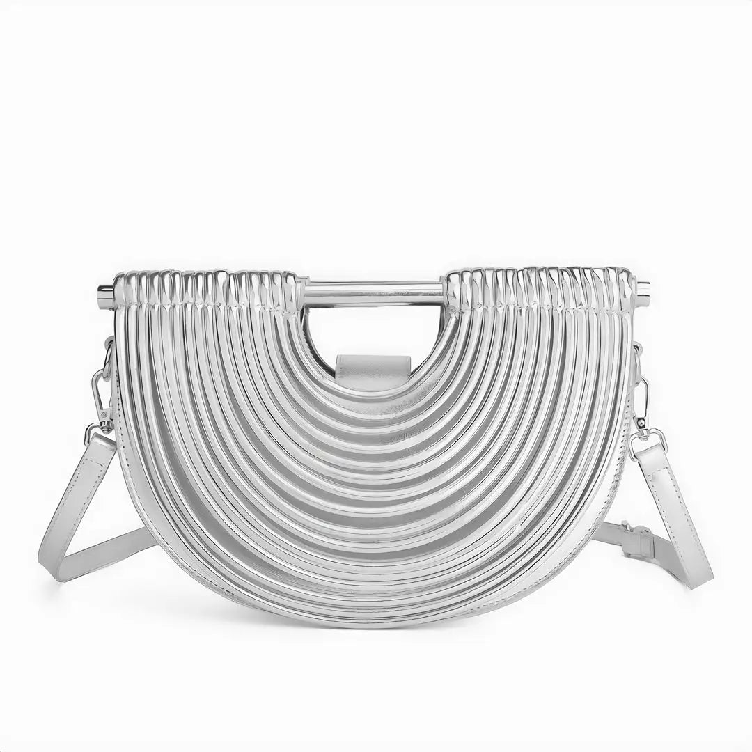 Damen Abendtasche Sophie – Halbmond-Form, Metallrippen, elegant