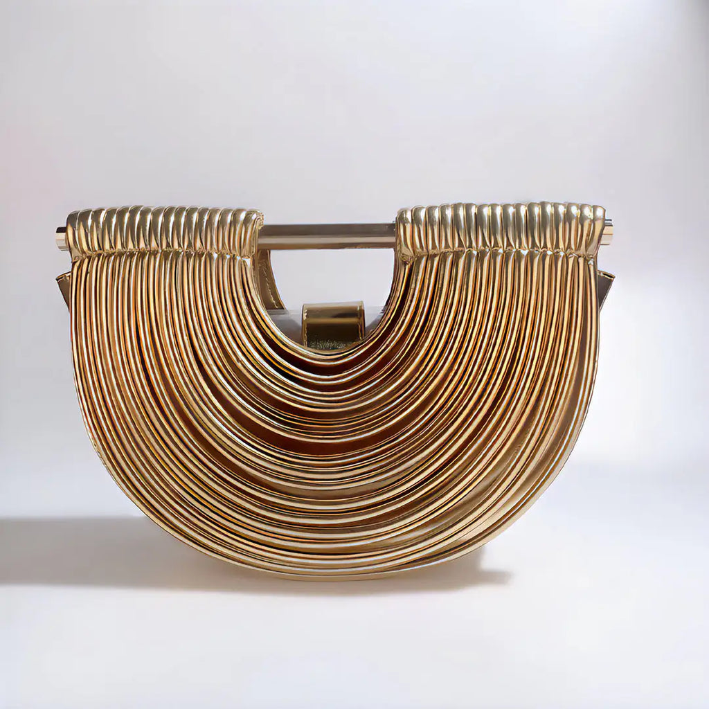 Damen Abendtasche Sophie – Halbmond-Form, Metallrippen, elegant