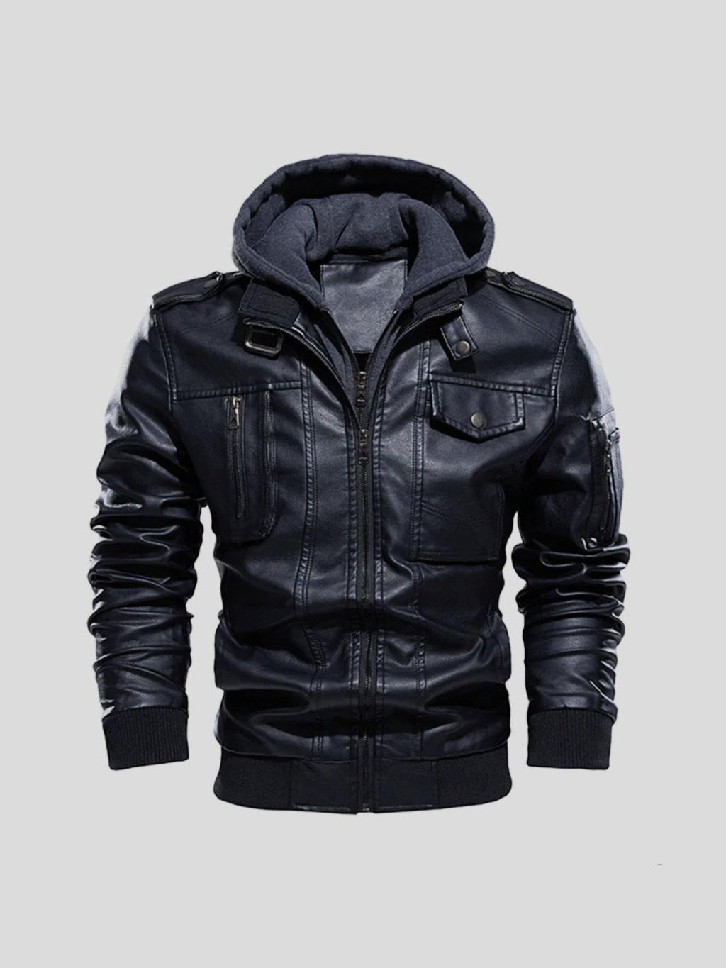 Herrenjacke Felix – Kunstleder, abnehmbare Kapuze, Slim Fit