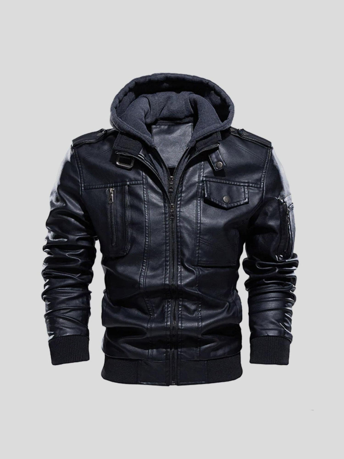 Herrenjacke Felix – Kunstleder, abnehmbare Kapuze, Slim Fit