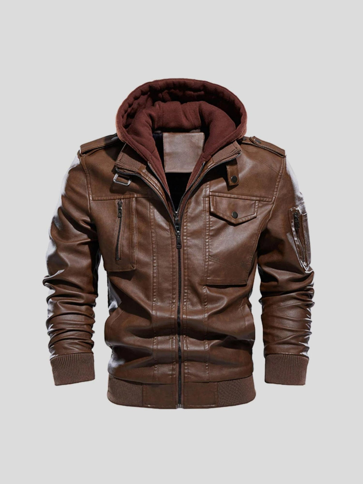 Herrenjacke Felix – Kunstleder, abnehmbare Kapuze, Slim Fit