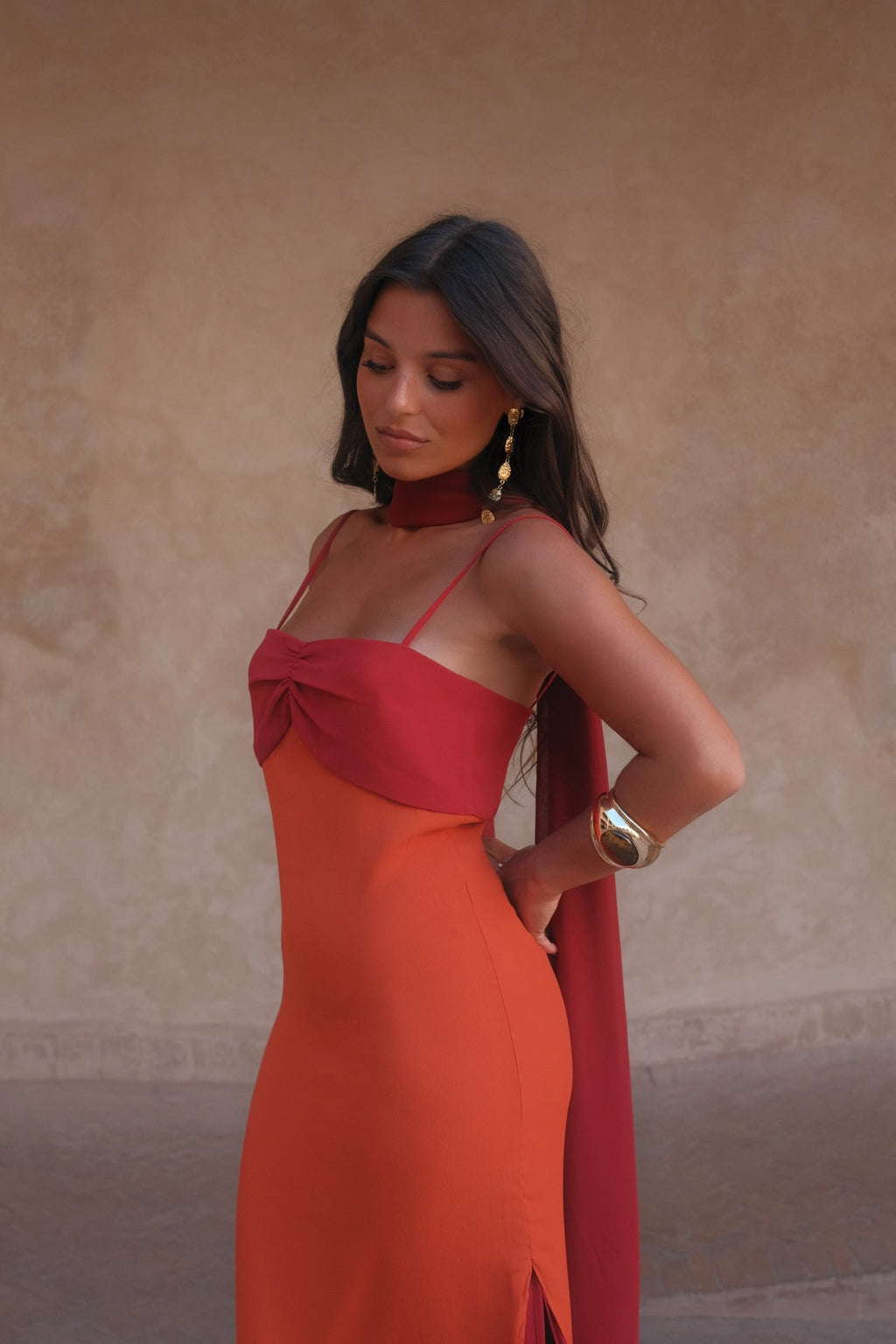Damen Kleid Sophia – Zweifarbig mit Halstuch, elegant