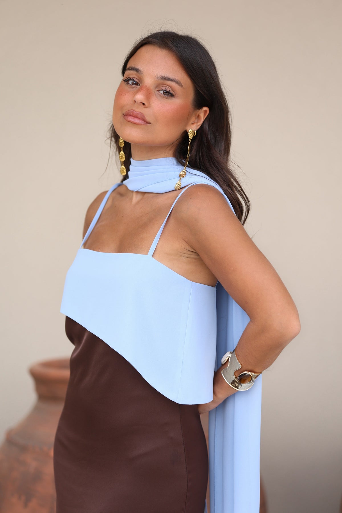 Damen Kleid Johanna – Lang, Elegant, mit Tuch, Recycelt-Polyester