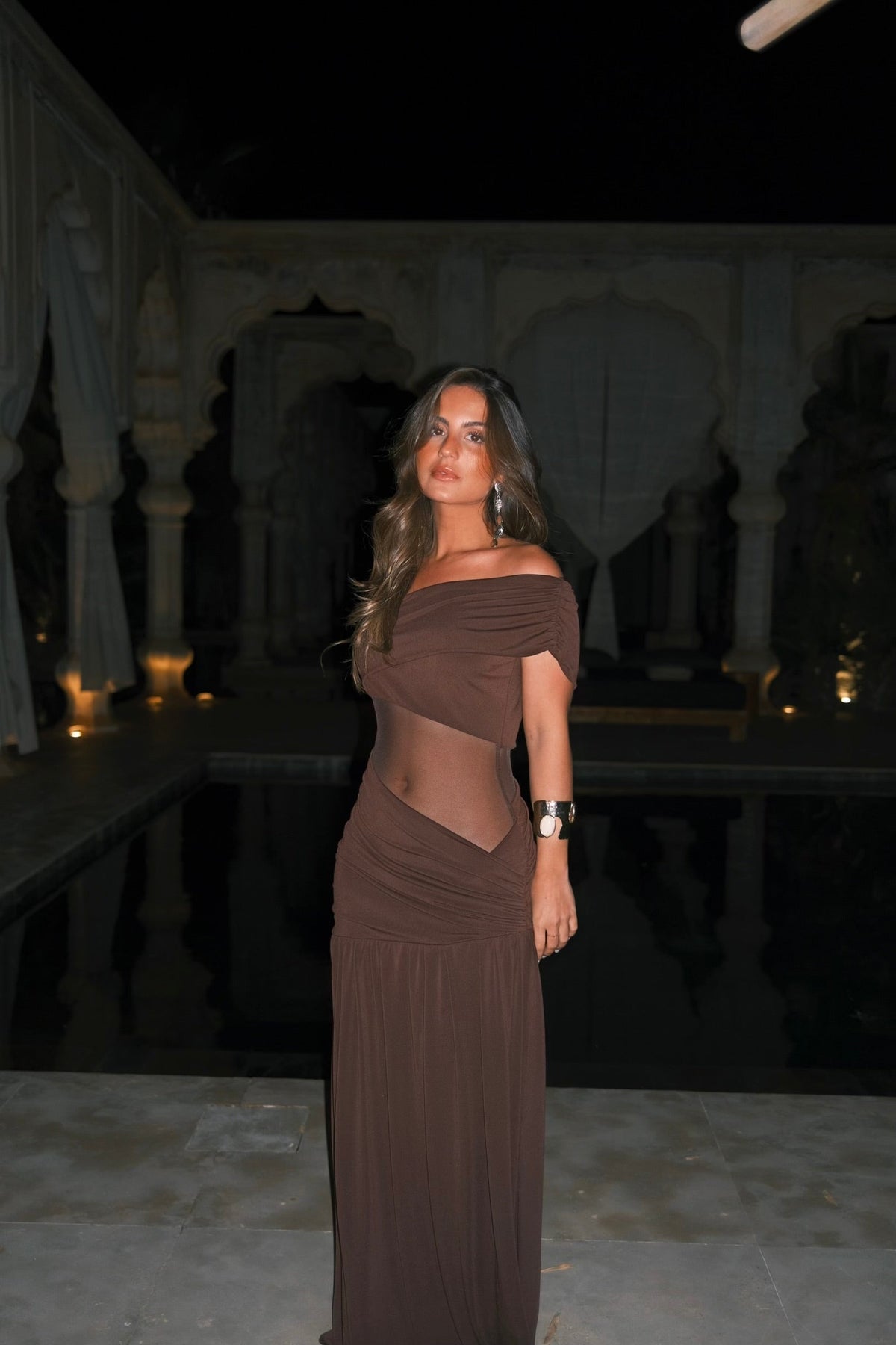 Damen Abendkleid lang braun – Figurbetont, hochwertiges Material
