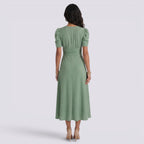Damen Midi-Kleid Emma – V-Ausschnitt, Hochbund, Raffung
