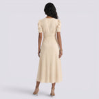 Damen Midi-Kleid Emma – V-Ausschnitt, Hochbund, Raffung