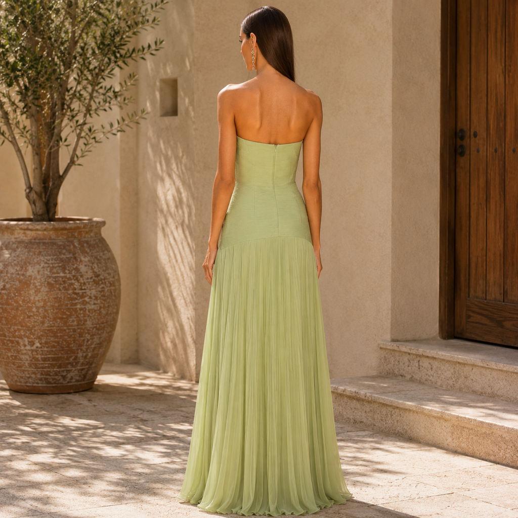 Damen Kleid Emma – Bardot mit Plisseerock elegant