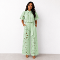 Damen Zweiteiler Emma – Florales Lochmuster, fließende Hose
