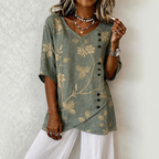 Damen Bluse Valentina – Blüten-Stickerei, 3/4-Ärmel, Grün